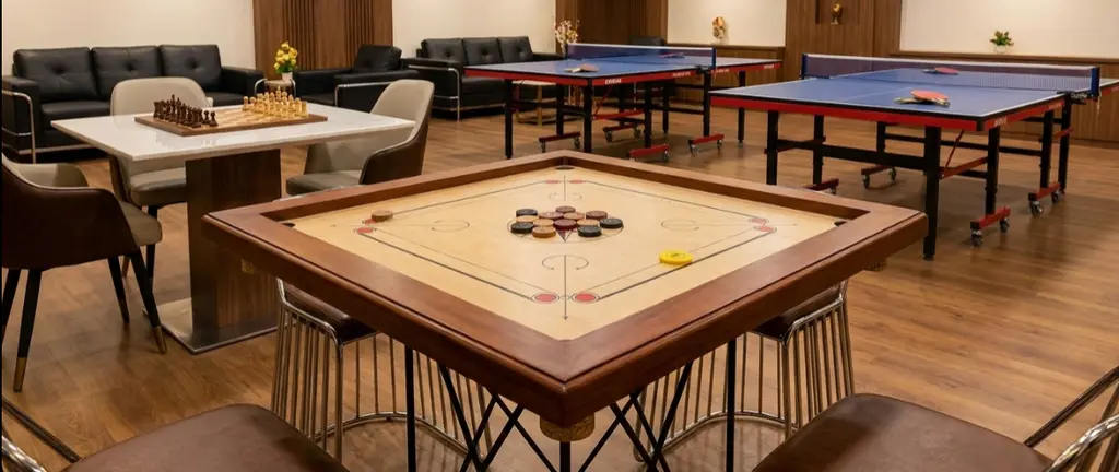 Recreation room with carrom and table tennis