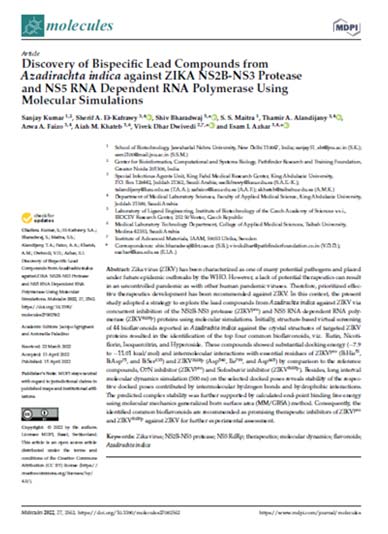 Discovery of Bispecifi Lead Compounds from Azadirachta indica against ZIKA NS2B-NS3 Protease and NS5 RNA Dependent RNA Polymerase Using Molecular Simulations